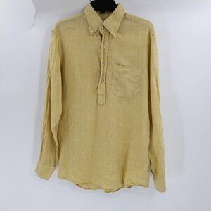 Spier & Mackay Shirt Mens 15 Yellow Linen Button up Popover Pocket Long sleeve